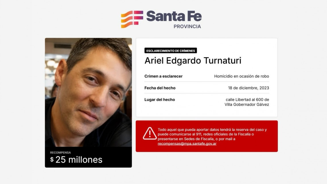 Ariel Turnaturi: elevan a $ 25 millones la recompensa para esclarecer su crimen